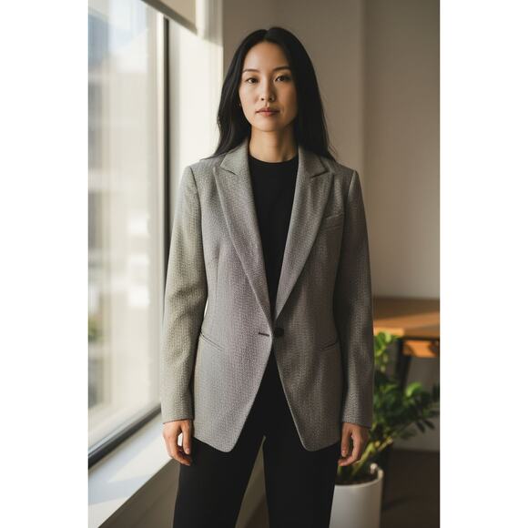 Lafayette 148 virgin wool Herringbone black beige blazer jacket sz 0 - Picture 1 of 8